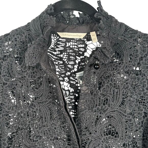 Soft Surroundings Black Lace Top Crochet Lace Whimsigoth Button Up Sz Petite XS - Picture 3 of 10